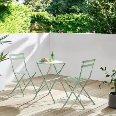 Ensemble bistrot 2 pers. - Table ronde 60 cm & 2 chaises - Acier thermolaqué - Vert