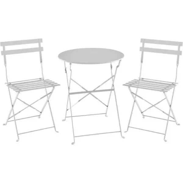 Set bistrot - Ensemble repas de jardin - Table pliante Diam.60 cm + 2 chaises - Acier thermolaqué - Gris