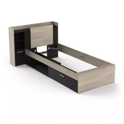Lit enfant LIFE - 90x190/200 - Rangements - Chene et noir - Fabriqué en France Lit enfant LIFE - 90x190/200 - Rangements - Chene et noir - Fabriqué en France