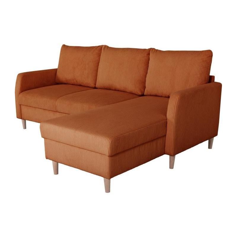 Canapé d'angle fixe - 3 places - CHIPY - Tissu Lincoln Terracotta