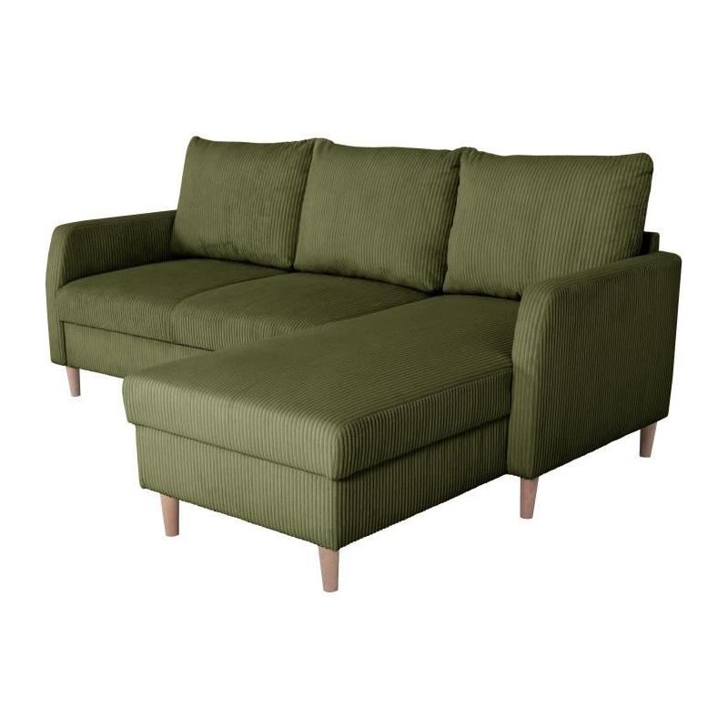 Canapé d'angle fixe 3 places CHIPY - Tissu Lincoln Kaki