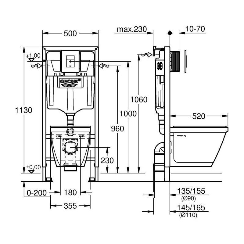 Ensemble WC Compact Grohe Solido 1,13m - Facile à Installer