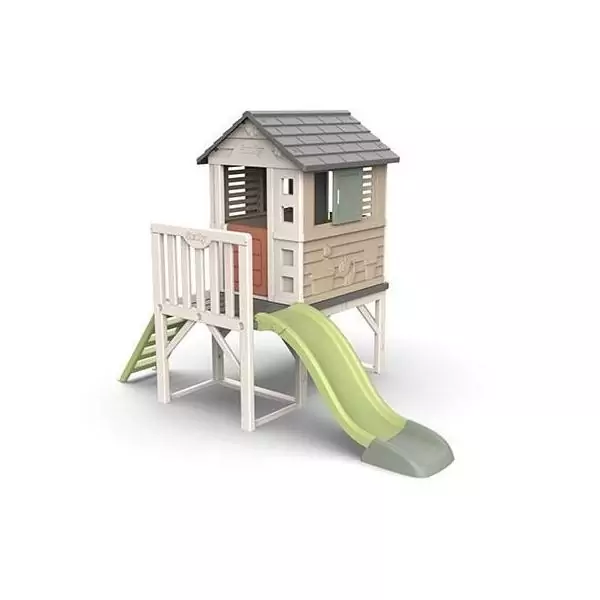 Smoby Life - Maison Pilotis avec toboggan - Nouveau colori - Plateforme 70cm - Anti-UV - Fabriqué en France