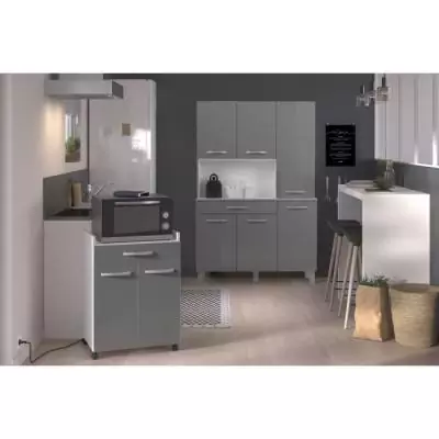 Desserte de cuisine OSLO 60 cm gris brillant - Fabriqué en France
