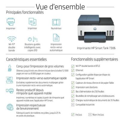 Imprimante tout-en-un HP Smart Tank 7306: Impression couleur sans tracas