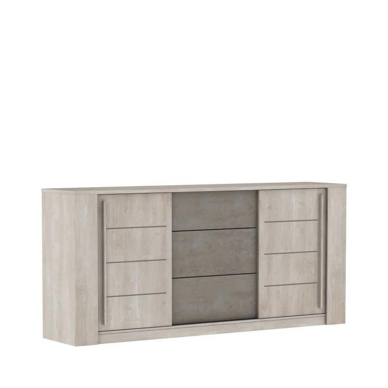 Enfilade ANTIBES 2 portes coulissantes + 3 tiroirs - Chene champagne et béton beige