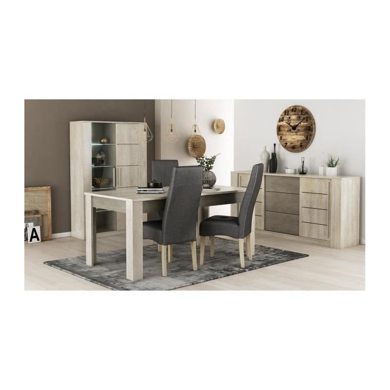 Enfilade ANTIBES 2 portes coulissantes + 3 tiroirs - Chene champagne et béton beige
