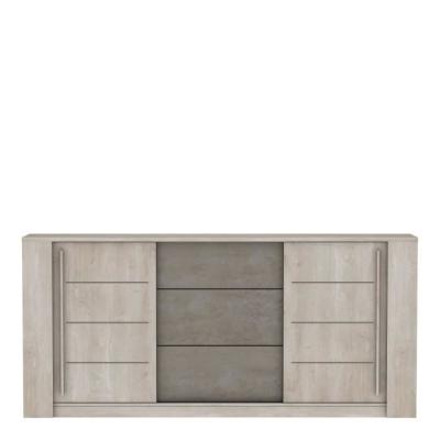 Enfilade ANTIBES 2 portes coulissantes + 3 tiroirs - Chene champagne et béton beige