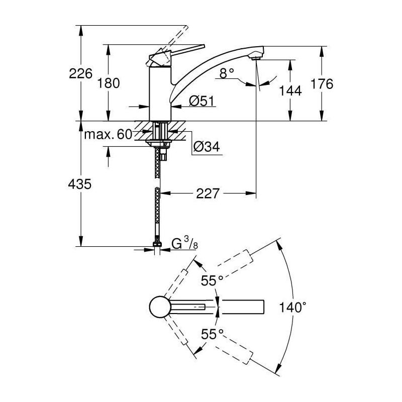 Robinet évier de cuisine GROHE Swift - Design élégant, rotation 140°