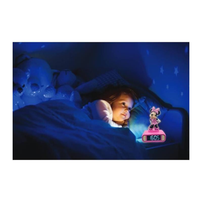Réveil Minnie 3D lumineux avec effets sonores - Rose et noir - LEXIBOOK
