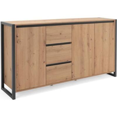 Buffet DENVER 3 portes 3 tiroirs - Chene artisan / Anthracite
