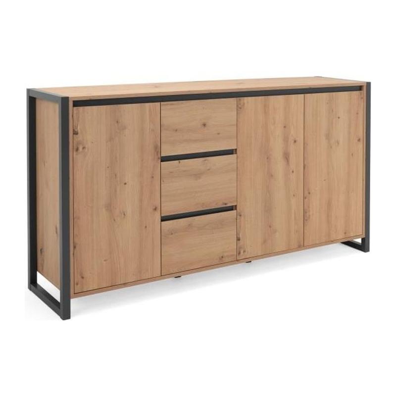 Buffet DENVER 3 portes 3 tiroirs - Chene artisan / Anthracite