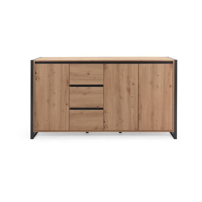 Buffet DENVER 3 portes 3 tiroirs - Chene artisan / Anthracite
