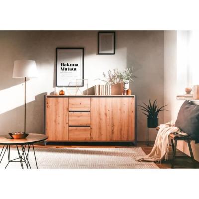 Buffet DENVER 3 portes 3 tiroirs - Chene artisan / Anthracite