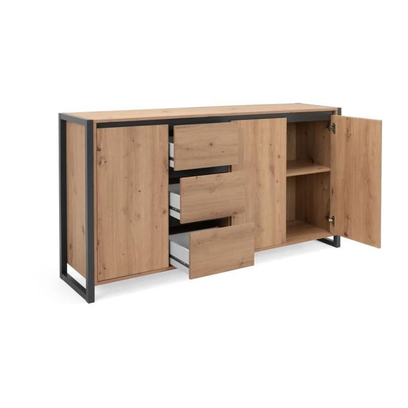 Buffet DENVER 3 portes 3 tiroirs - Chene artisan / Anthracite