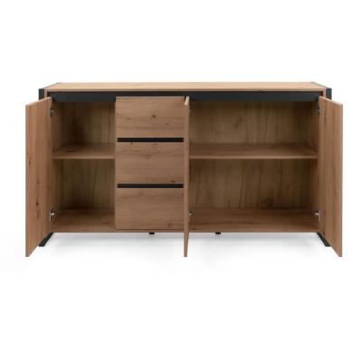 Buffet DENVER 3 portes 3 tiroirs - Chene artisan / Anthracite