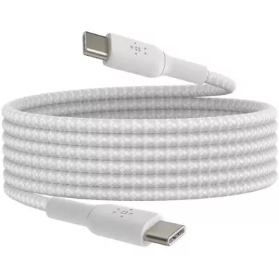 Câble tressé - BELKIN - USB-C vers USB-C - 2 m - Blanc Câble tressé - BELKIN - USB-C vers USB-C - 2 m - Blanc