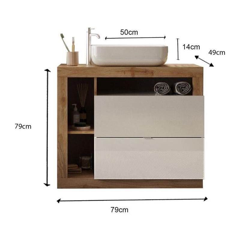 Ensemble Salle de Bain HAMBOURG L78 - Chêne clair et Blanc