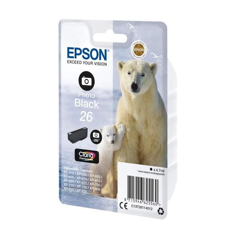 Cartouche d'encre EPSON T2611 Noir photo - Ours Polaire | Imprimante - Longueur: 11cm, Largeur: 14cm, Hauteur: 3cm