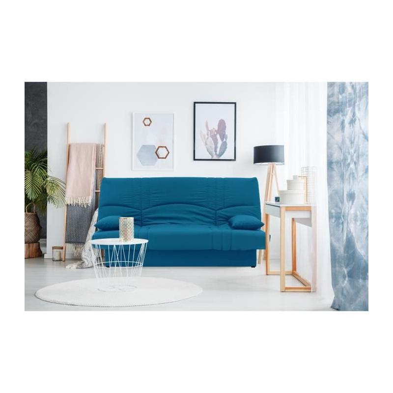 Banquette clic clac 3 places - Tissu bleu canard - Style Contemporain