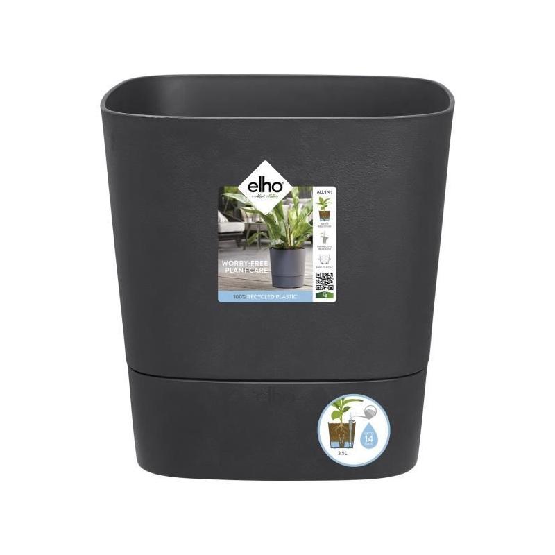 Pot de fleur Elho Plastique Carré Greensense Aqua Care Gris Charbon 15L