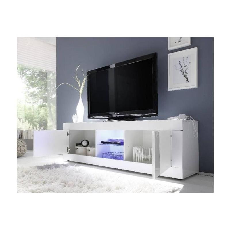 Meuble TV BASICO Blanc laqué brillant - 180 x 43 x 56 cm