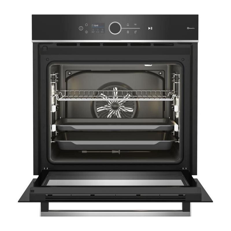 Four encastrable multifonction Beko - Pyrolyse - Inox / Noir - Porte froide