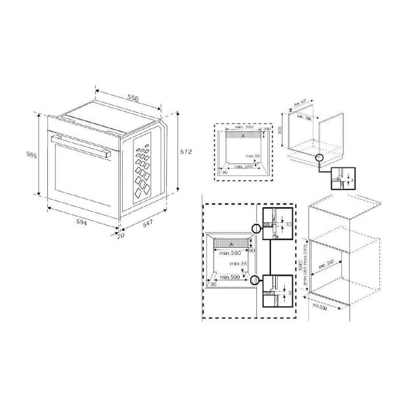 Four encastrable multifonction Beko - Pyrolyse - Inox / Noir - Porte froide