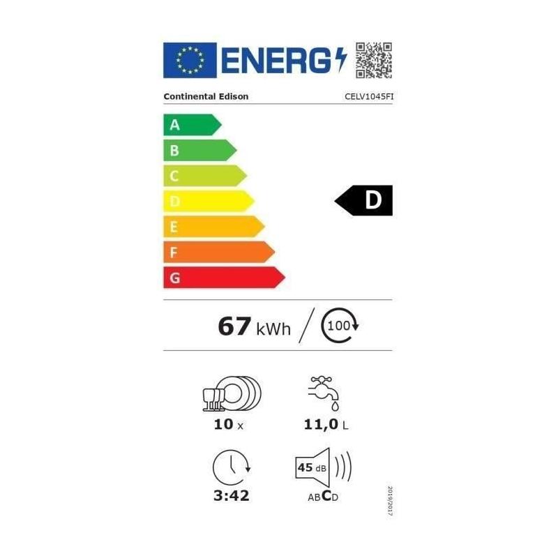 Lave-vaisselle encastrable 10 couverts Continental Edison - Blanc