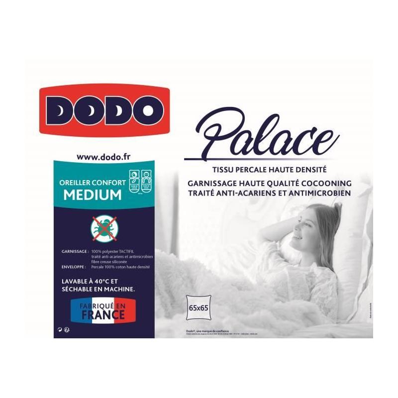 Oreiller Percale Anti-Acariens PALACE - 65 x 65 cm, Qualité Premium