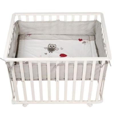 Parc Bébé 100x75 cm + Tapis Chouette + Roues - ROBA, Bois Blanc