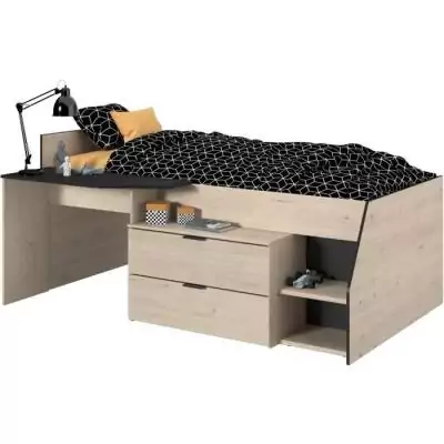 Lit Combiné enfant PARISOT Kim - Chene Jackson et Noir - 90x190/200 cm - Made in France