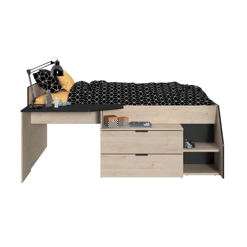 Lit Combiné enfant PARISOT Kim - Chene Jackson et Noir - 90x190/200 cm - Made in France