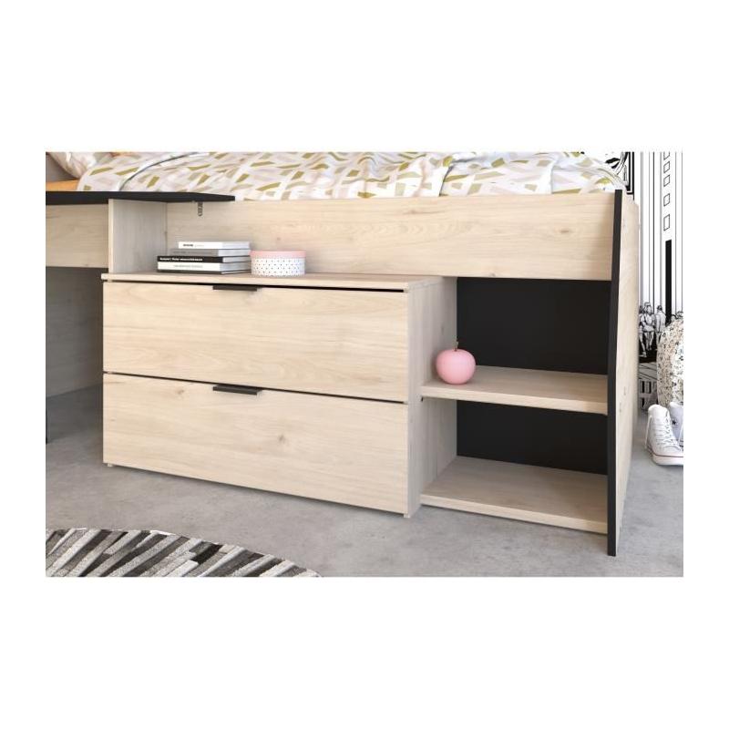 Lit Combiné enfant PARISOT Kim - Chene Jackson et Noir - 90x190/200 cm - Made in France