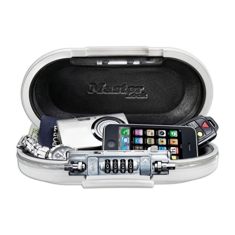 Mini Coffre-fort Portable - MASTER LOCK - Blanc - Avec Câble