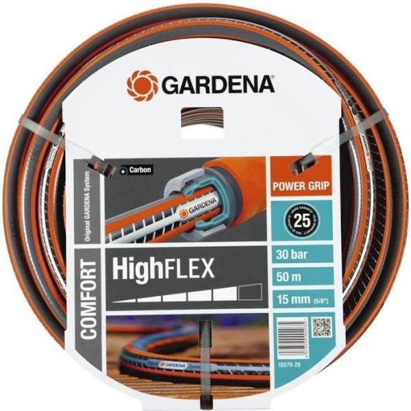 GARDENA Tuyau d'arrosage Comfort HighFlex – Longueur 50m – Ø15mm – Anti noeud et indéformable – Garantie 20 ans (18079