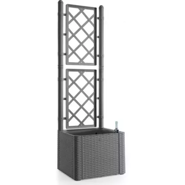 STEFANPLAST Bac a fleur NATURAL DELUXE - Carre avec treillis - Stone gris - 43x43xh142cm