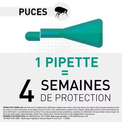 Frontline 6 pipettes Spot On - Protection anti puces, tiques et poux