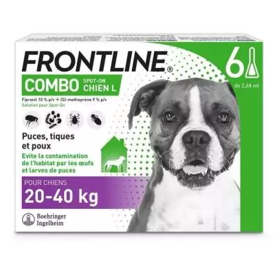 Protégez votre chien de 20 à 40 kg avec FRONTLINE 6 Pipettes Combo - Anti puces, tiques et poux
