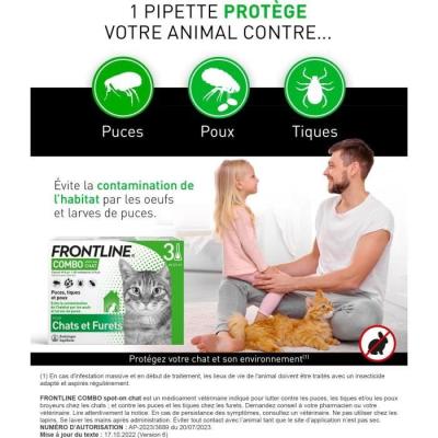 Traitement antiparasitaire FRONTLINE 3 pipettes Combo Chats et Furets