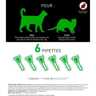 Protégez vos Chats et Furets avec FRONTLINE Combo - 6 pipettes
