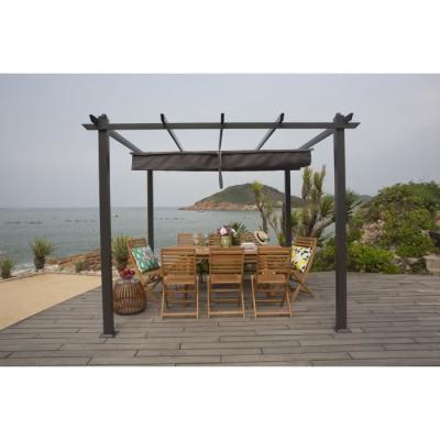 Pergola KIBA avec toit déroulant - Gris - 3 x 3 m : Facile à monter
