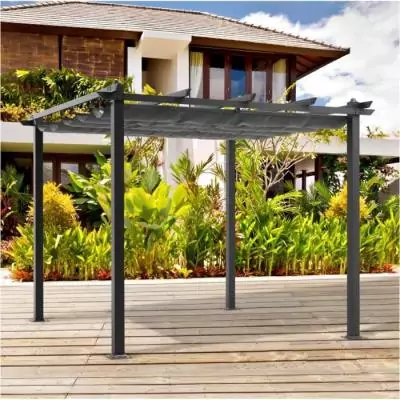 Pergola en aluminium CORDOBA - Gris - 3 x 3 m - Facile à Monter