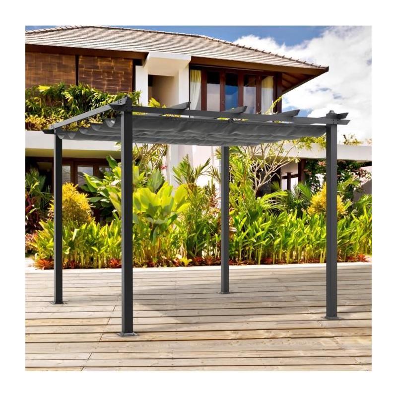 Pergola en aluminium CORDOBA - Gris - 3 x 3 m - Facile à Monter