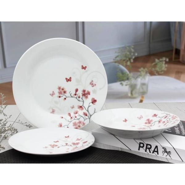 Service de Table 18 pieces en porcelaine Papillons rouge