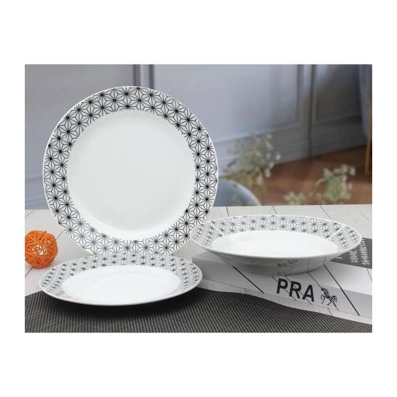 Ensemble Porcelaine Formes Géométriques Noir & Blanc - 18 Pièces