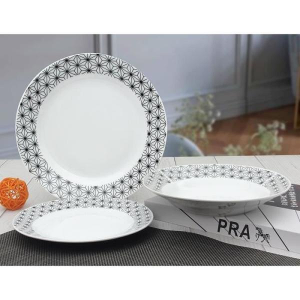 Service de Table 18 pieces en porcelaine formes géométriques noir et blanc
