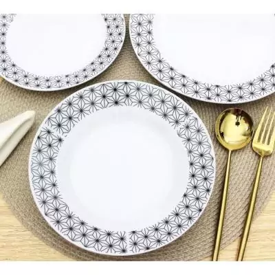 Ensemble Porcelaine Formes Géométriques Noir & Blanc - 18 Pièces