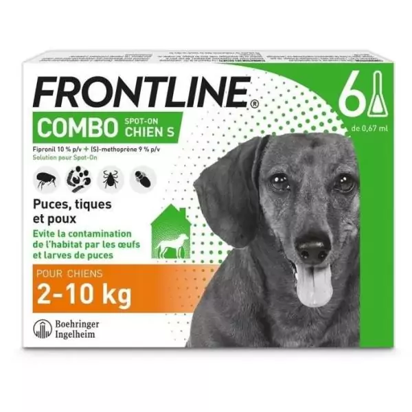 Frontline Combo chien - Anti-puces anti-tiques pour chien S - 2-10kg - 6 pipettes