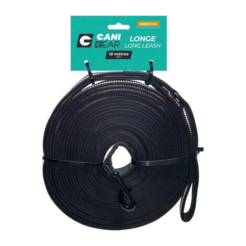 Longe pour chien CANI GEAR 10m - Néoprène souple avec poignée - Noir